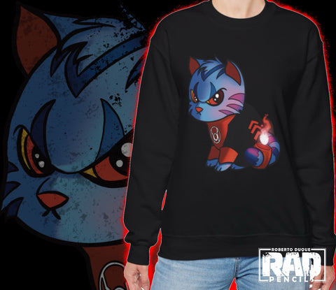 Rage Kitty Cute Comic Cat Lantern Black Unisex Heavy Blend™ Crewneck Sweatshirt | Gift Idea