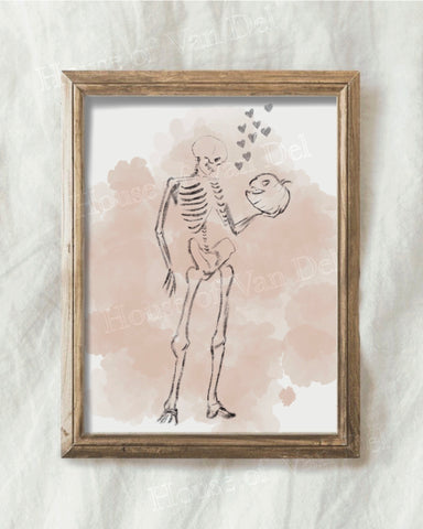 Skeleton & Jack O' Lantern Pink Valentines Day Digital Download Print
